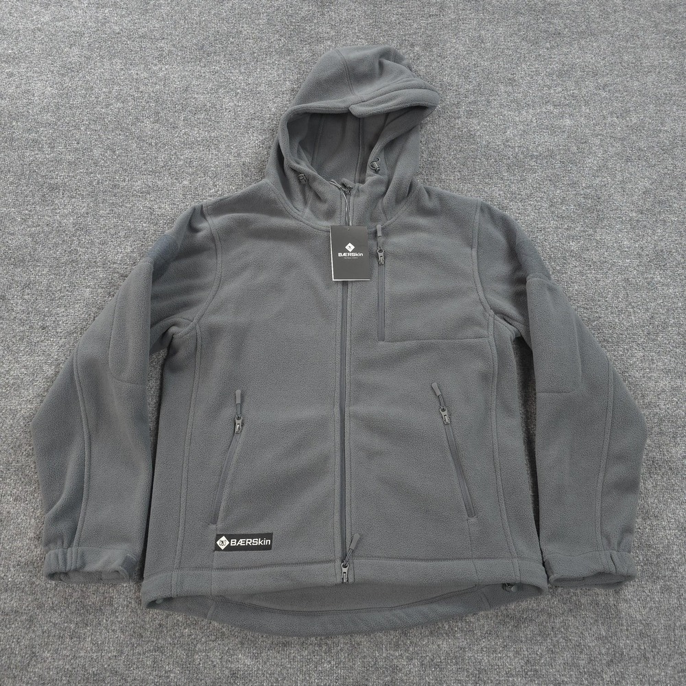 BAERSkin Hoodie Mens Large Gray Tactical Fleece Full Zip Jacket Pockets NEW